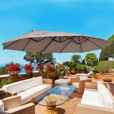 Outsunny parasol met zwengel dubbele parasol tuinparasol zonwering metaal bruin
