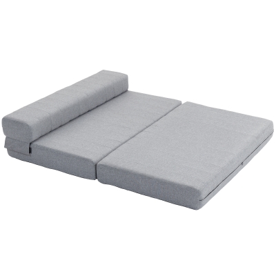 HOMCOM 2-in-1 Bodemsofa – Opklapbaar Slaapbankje voor 2 Personen, Met Linnenlook, Comfortabel en Stevig tot 250 kg, Voor Woonkamer of Slaapkamer, Grijs