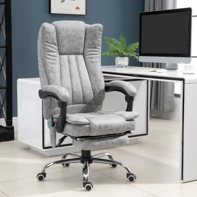 HOMCOM Ergonomische bureaustoel comfortabele grote massage met verwarmingsfunctie ligfunctie voetensteun thuis grijs