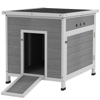 PawHut Wooden Duck House Asphalt Roof Light Grey