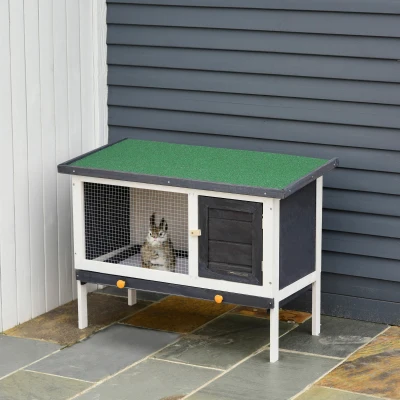 PawHut Conigliera 90cm x 45cm x 65cm Grigio Scuro, bianco, verde