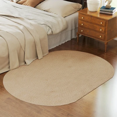 HOMCOM Tapete Oval para Sala de Estar 170x120 cm Tapete Lavável à Máquina Tecido à Mão Estilo Rústico Bege