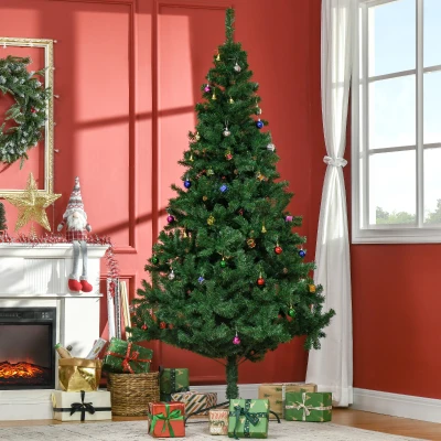 HOMCOM Árvore de Natal Artificial 210cm Ignífugo com 1036 Ramos 53 Decorações Folhas de PVC e Suporte Metálico Verde