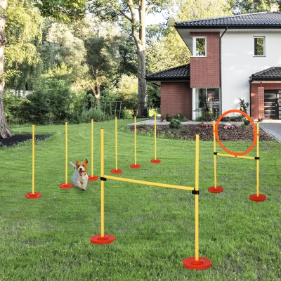 PawHut Hondenbehendigheidsset 3-in-1 training voor huisdieren inclusief tas gemakkelijk mee te nemen