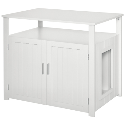 PawHut Wooden Cat Litter Box Enclosure White with Tabletop
