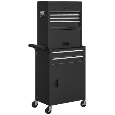 HOMCOM Chariot à Outils 3-en-1 Acier Noir 6 Tiroirs Verrouillable