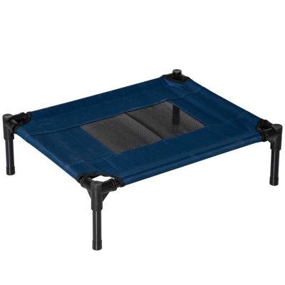 PawHut Lettino per Cani Rialzato e Portatile Nero e Blu Scuro