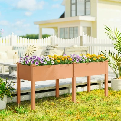 Outsunny Floreira Elevada de Madeira 184x59x76,5 cm com 6 Orifícios de Drenagem para Cultivo Plantas Flores Castanho