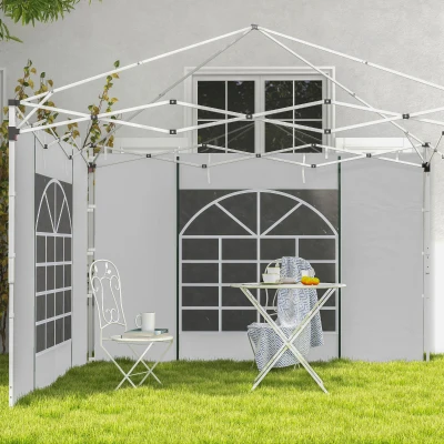 Outsunny Paviljoen Gordijnen, Set van 2, voor 3x6m of 3x3m Tuinpaviljoens, met Ramen en Deuren, Wit