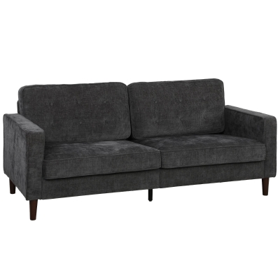 HOMCOM 3 Seater Sofa Button Tufted Upholstered Couch with Wood Legs for Living Room, Dark Grey