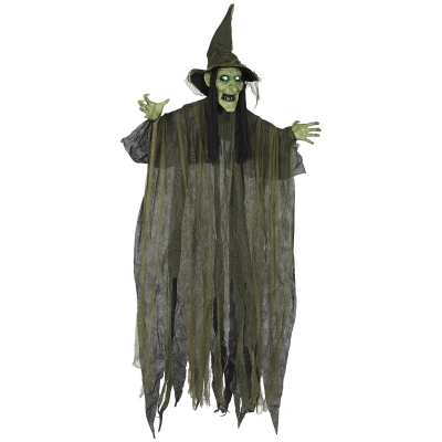 Outsunny 170 cm Life Size Hanging Halloween Animated Witch with Glowing LED Eyes, Spooky Witch Scary Halloween Decorations, Battery Operated, Indoor Party Props