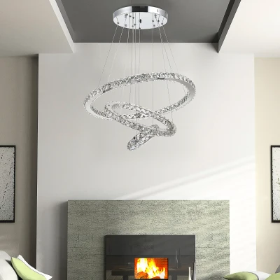 HOMCOM Lampadario a con 3 Anelli LED e Cristalli Ø60x110cm