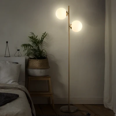 HOMCOM Floor Lamp 2 Lights Globe Shade Gold Tone