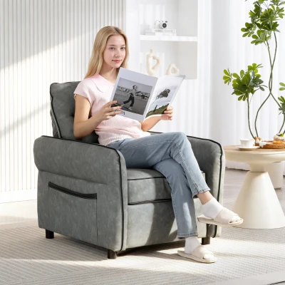 HOMCOM Faux Leather Accent Armchair - Grey