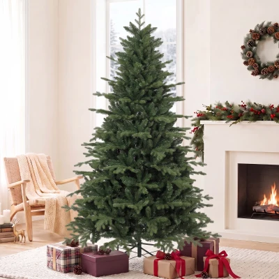 HOMCOM 7ft Artificial Christmas Tree Hinged Wide Shape Green