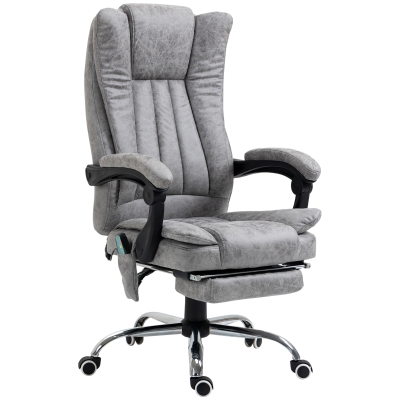 HOMCOM Ergonomische bureaustoel comfortabele grote massage met verwarmingsfunctie ligfunctie voetensteun thuis grijs