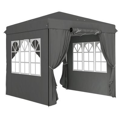 Outsunny 2,5 x 2,5 m Pop-up-Pavillon mit Seitenwänden und Transporttasche, UPF50+ höhenverstellbares Gartenzelt, Dunkelgrau