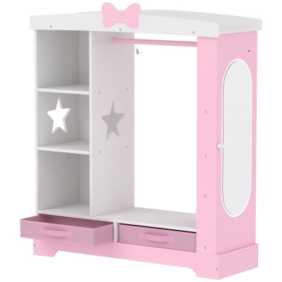 AIYAPLAY Kids Wardrobe with Mirror, Shelves, Storage, Pink
