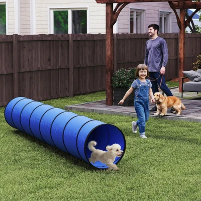 PawHut Hond Agility Tunnel 300 x 50 cm hondentunnel met 4 grondankers draagtas speeltunnel voor kleine middelgrote honden Blauw