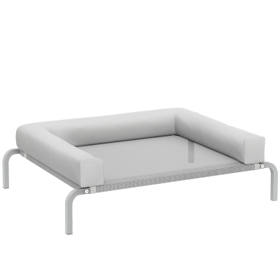 PawHut Cama Elevada para Cães com Latertais Amovíveis Cama Elevada para Cães Pequenos Portátil com Malha Respirável 90x65x30 cm Cinza