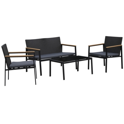 Outsunny Salotto 4 pezzi 108cm x 66cm x 75cm Nero