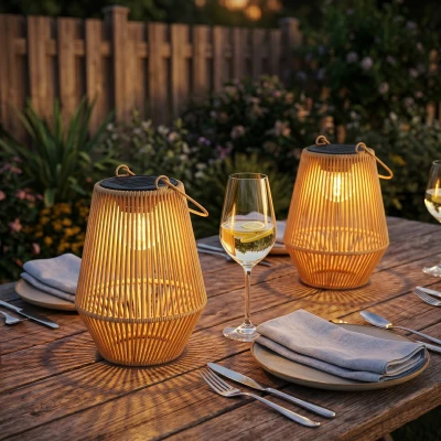 Outsunny Lanterne Solari Set di 2 in Rattan Marrone