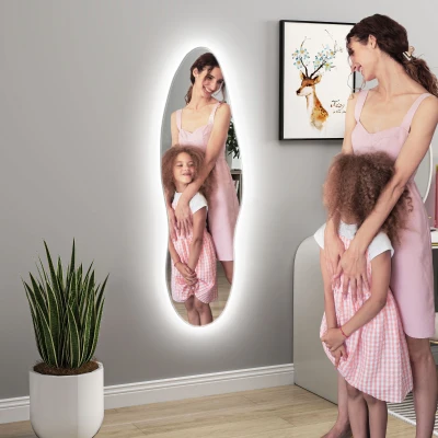 HOMCOM Espelho de Pé com Luzes LED 40x120 cm Espelho de Parede com Iluminação em 3 Cores Função de Memória e Controlo Tátil Transparente