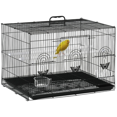 PawHut Gaiola para Pássaros 60x41x41cm Gaiola com 2 Poleiros e 3 Portas para Pássaros Pequenos Canários Preto
