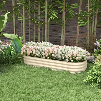 Outsunny Galvanised Metal Planter Box Cream White