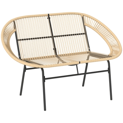 Outsunny 2-zits Tuinbank Polyrattan, weerbestendige Bank in Rattanvlecht-Design, UV-bestendig tot 260kg belast, Khaki