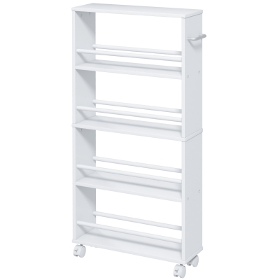 HOMCOM Multifunctioneel rek op wielen, slank ontwerp, 4 vakken, 45x15x91 cm, Wit