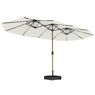 Outsunny Sombrilla Doble de Jardín 4,6x2,6 m con 48 Luces LED Base Incluida Manivela Sacos de Arena Anti-UV Crema