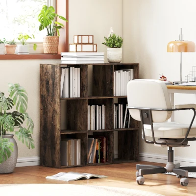 HOMCOM 3-Tier Cube Bookcase 9-Compartment Rustic Brown