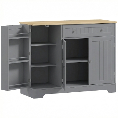 HOMCOM Aparador de Cozinha com 3 Prateleiras de Porta Gaveta e Prateleiras Ajustáveis para Sala de Jantar 105x40x83 cm Cinzento
