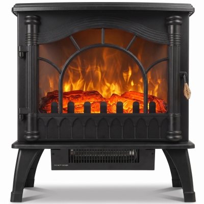 HOMCOM Electric Fireplace Stove 3-Sided Glass Flame Effect Black