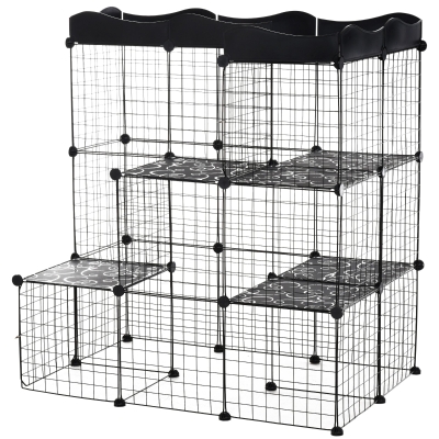 PawHut Recinto per Animali Domestici Modulabile Multilivello Nero