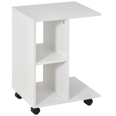 HOMCOM Beistelltisch in C-Form, Kaffeetisch, Couchtisch, Eckschreibtisch, mit Rollen, E1-Spanplatte, 45 x 35 x 58 cm, Weiß