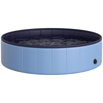 PawHut Hundebadewanne faltbar Hundepool Schwimmbecken Swimmingpool Plantschbecken Badewanne für Hunde & Katzen Wasserbecken aus Kunststoff, Holz Ø120 x H30 cm Blau