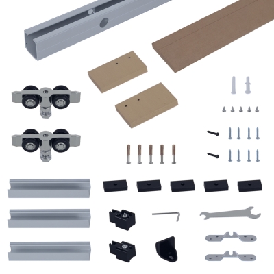 HOMCOM Kit de Herrajes para Puerta Corredera 200 cm con Riel de Aleación de Aluminio Carga 75 kg Marrón