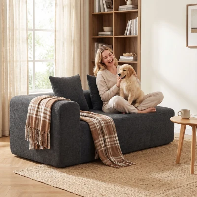 HOMCOM Sofá de 2 Lugares em Chenille com 2 Almofadas Assento com Molas Sem Montagem 171,5x91,5x83 cm Cinza Escuro
