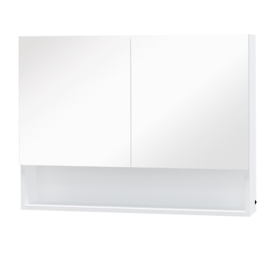 HOMCOM LED 10 W Spiegelschrank Badschrank mit zwei Türen und Ablage Hängeschrank Badezimmerspiegel Badmöbel Mehrzweckschrank für Badezimmer Soft-Close-Funktion MDF Weiß 80 x 15 x 60 cm