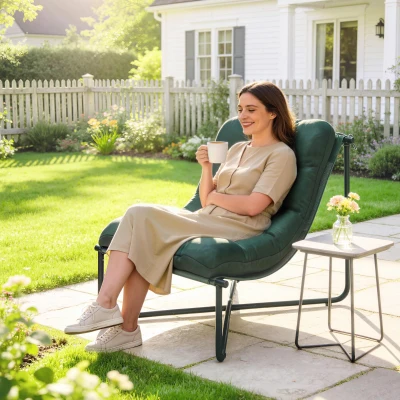 Outsunny Gartenstuhl Gartensessel mit Kissen Atmungsaktiver Sling-Sitz Stahlrahmen für Garten Terrasse 76 x 92 x 76 cm Dunkelgrün