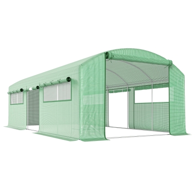 Outsunny Estufa Tipo Túnel 6x3x2 m com 3 Portas Enroláveis 6 Janelas com Rede e Estrutura de Aço Galvanizado Verde