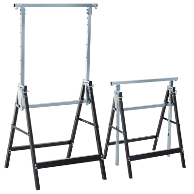 HOMCOM Set de 2 Caballetes Metálicos Plegables con Altura Ajustable Caballetes de Sierra de Acero 68x58x80-130 cm Negro