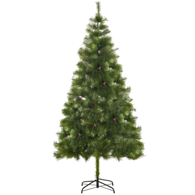 HOMCOM Künstlicher Weihnachtsbaum 210 cm Haken-Weihnachtsbaum mit 505 Spitzen mit silbernen Akzenten Christbaum Weihnachtsdeko inkl. Metallständer für drinnen