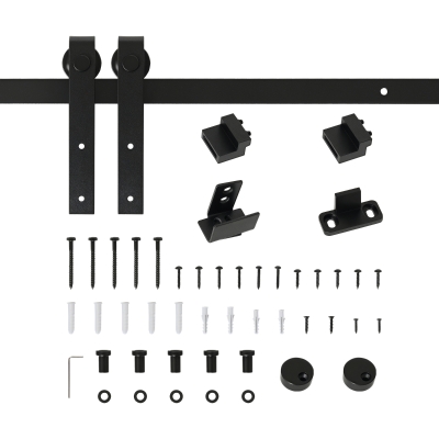 HOMCOM Ferragens para Porta Corredeira 200cm Kit de Acessórios para Porta Corredeira de Madeira com 2 Trilhos de Aço Carga Máxima 20 kg Preto