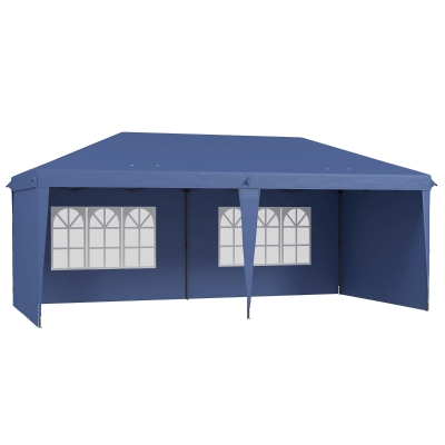 Outsunny Tenda Dobrável 6x3 m Pop-up com 4 Laterais Desmontáveis Tenda de Jardim com 2 Janelas Visíveis Saco de Transporte Azul