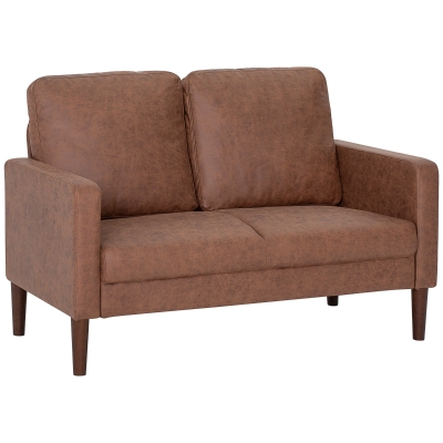 HOMCOM Sofá de 2 Lugares Estofado em Microfibra Sofá Moderno com Pés de Madeira Apoio de Braços 130x78x85 cm Castanho
