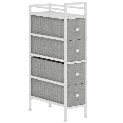 HOMCOM Móvel de Arrumação Estreito com 4 Gavetas de Tecido para Espaços Pequenos 20x43x81,5 cm Cinzento Claro