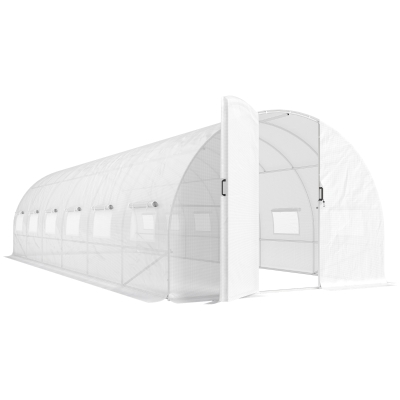 Outsunny Serre Tunnel 24m² Blanc avec Portes et 12 Fenêtres